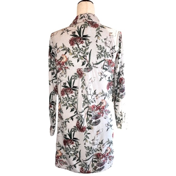 Entro Floral Shirt Dress Button Down Popover Collared Medium Pockets Tab Sleeves - Picture 7 of 15